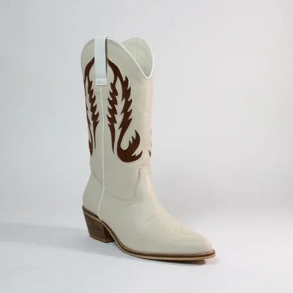 Arider Girl Women Block Heel Western Cowboy Boots Flame Beige - Picture 1 of 1